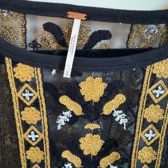 Free People Sabrina sheer Black and Gold Embroidered Midi Dress - Picture 3 of 8